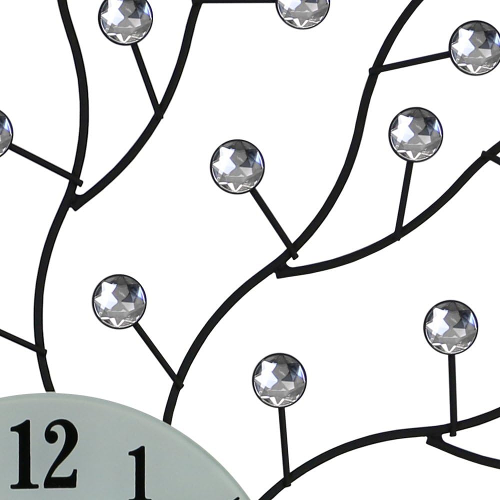 Abstract Branch Round Metal Wall Clock with Crystal Accents