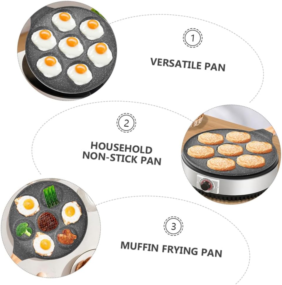 Outdoor Non Stick Seven Hole Egg Frying Pan with Long Handle Household Breakfast Pancake Skillet for Easy Release and Cooking