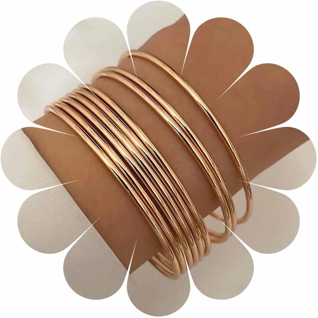 Set Di 7 Bracciali Rigidi In Argento Sterling 925 Massiccio, Lavorazione Martellata, Da Impilare, Fatto A Mano