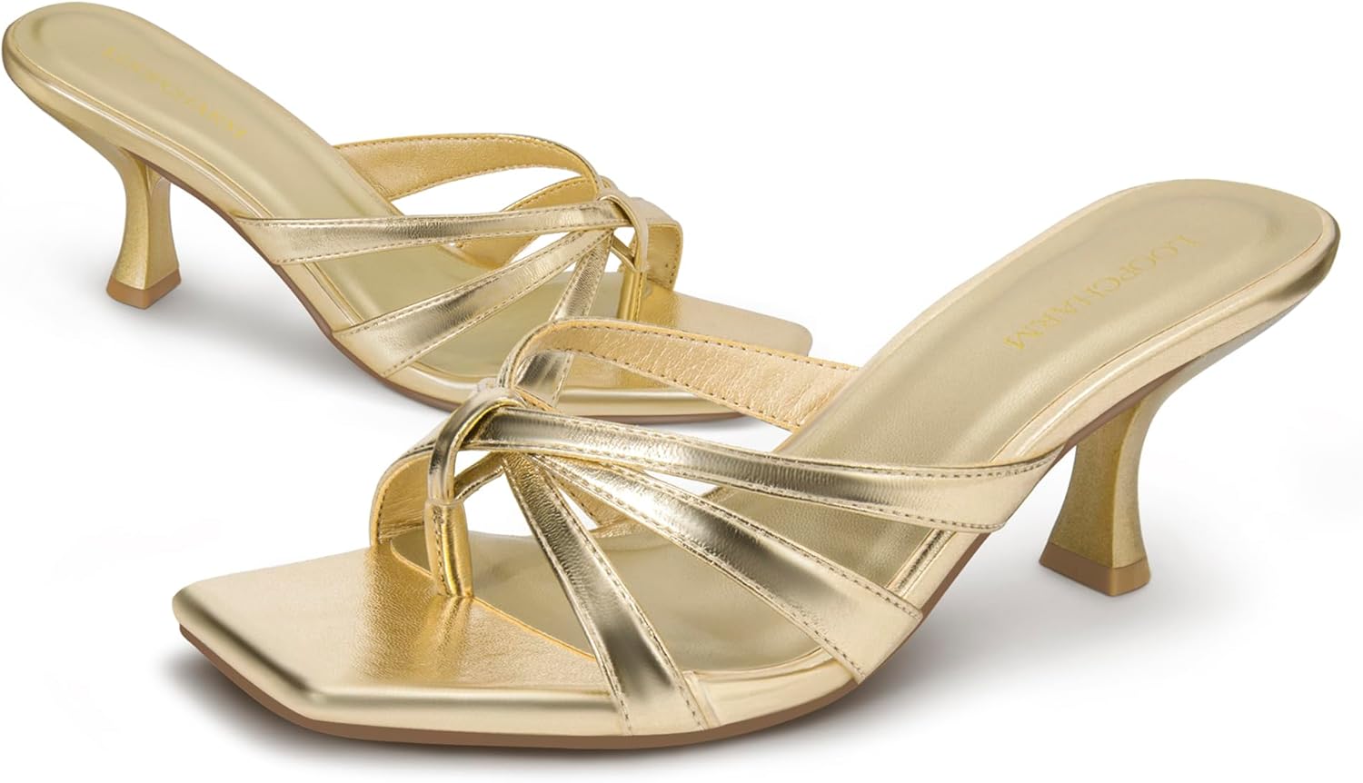 Womens Strappy Kitten Heel Flip Flop Sandals Square Open Toe Thong Mules Slip On Low Heels for Dressy Party Wedding Summer