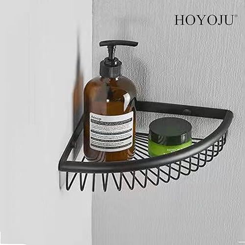 Miniatura 5 de HOYOJU Cesta de ducha de esquina de latón para baño, organizador de estante de baño, color negro mate