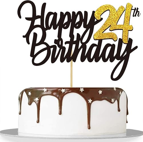 Miniatura 5 de Decoración para tarta de cumpleaños número 24 con purpurina para 24 años, decoraciones de cumpleaños de 24 años, decoraciones doradas para tartas de