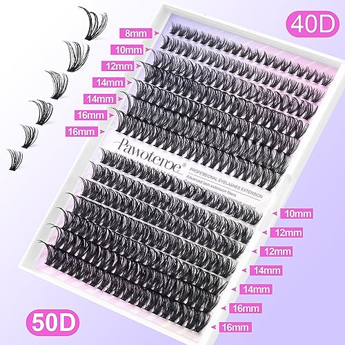 Image of Pawotence Lash Clusters 280pcs Cluster Eyelash Extensions 40D 50D Eyelash Clusters Lash Extension 8-16mm Individual Lashes for Self Application at Home (40D&50D, 0.07D, 8-16mm)