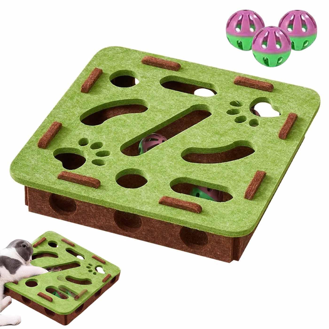 Cat Scratch Puzzle Enrichment Box,Interactive Cat Puzzle Toy,Felt Maze Game Box for Indoor,Mental Stimulation Boxs with 3 Balls,Kitten Scratching Training Enrichment Exercise Hunting Play(A)