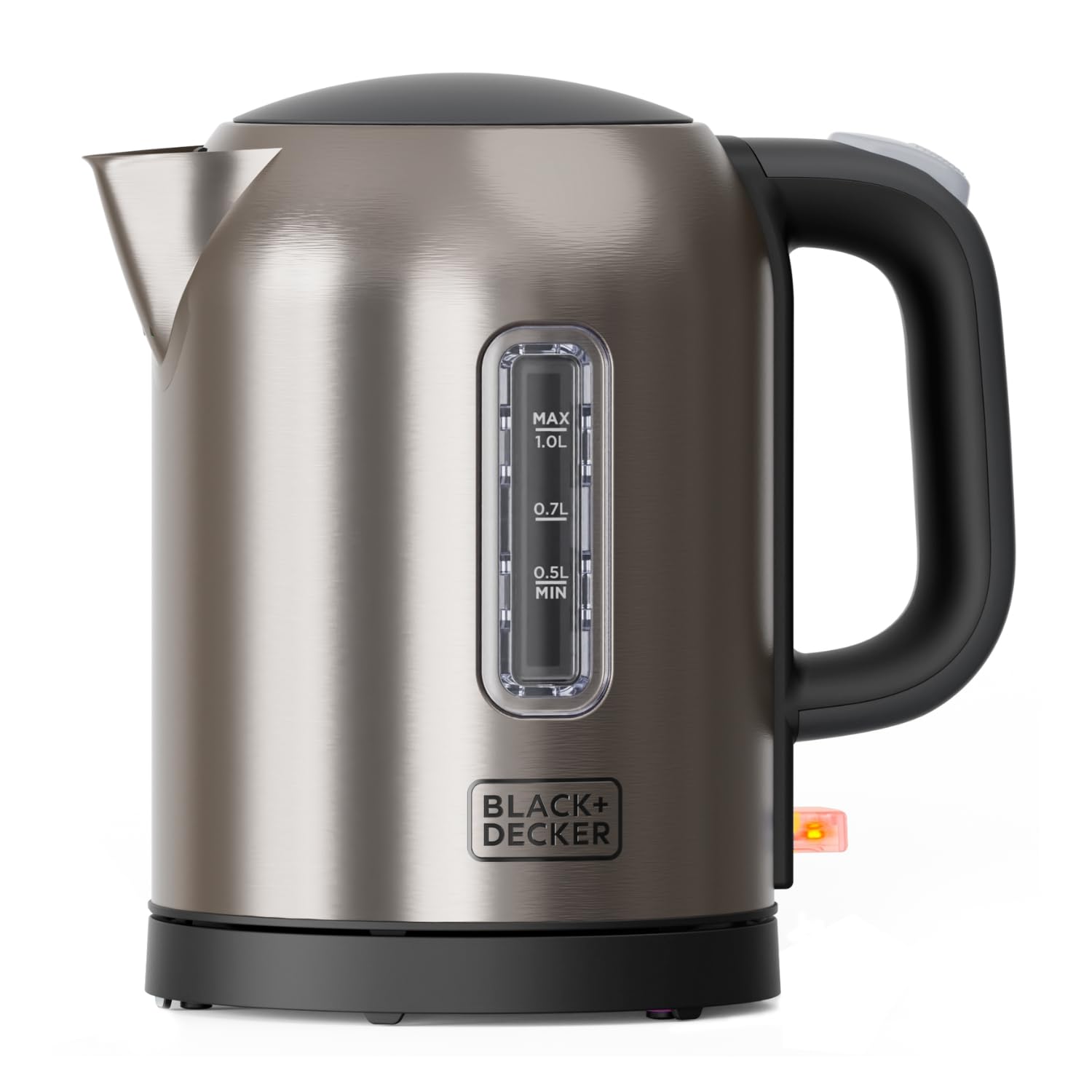 Black+Decker Czajnik elektryczny ze stali nierdzewnej BXKE2207E | 2200 W | 1 l | Szybki | obrotowa podstawa 360° | automatyczne wyłączanie | filtr odkamieniający, kompaktowa konstrukcja, nie zawiera
