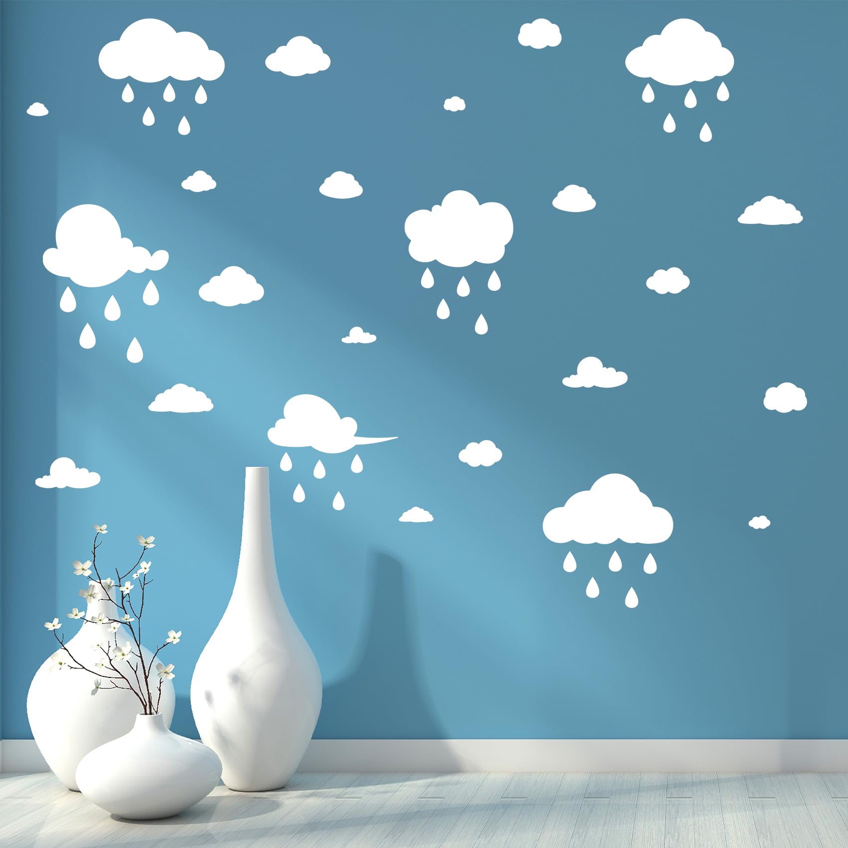 Quanyuchang Large White Clouds and Raindrops Wall Decals - Image 4