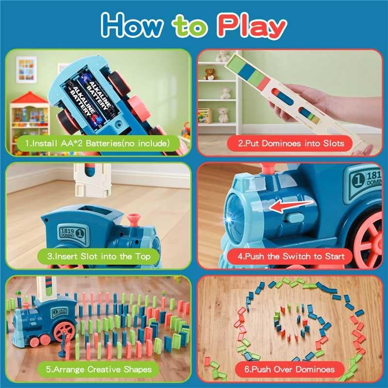 220Pcs Domino Train Toys, Automatic Dominoes Building Train Set for Kids 2-4 4-8, Stacking Kids Games Stem Montessori Educational Toys for 3 4 5 6 7 8 Year Old Boys Girls Easter Birthday Gifts