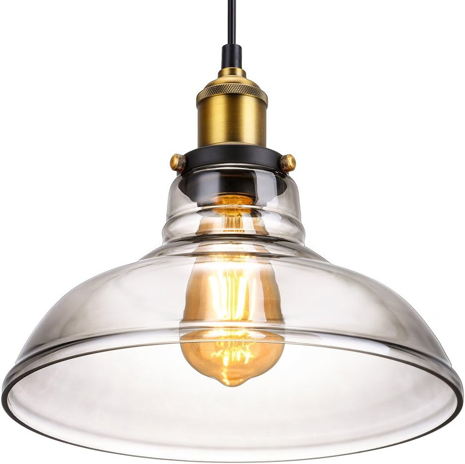 Vintage Lighting Industrial Style Edison 1 Light Glass LAMPSHADE Ceiling Light Pendant LAMP Fixture ** 2 Ceiling Canopy and 60 WATT and 40 WATT Bulbs Included**