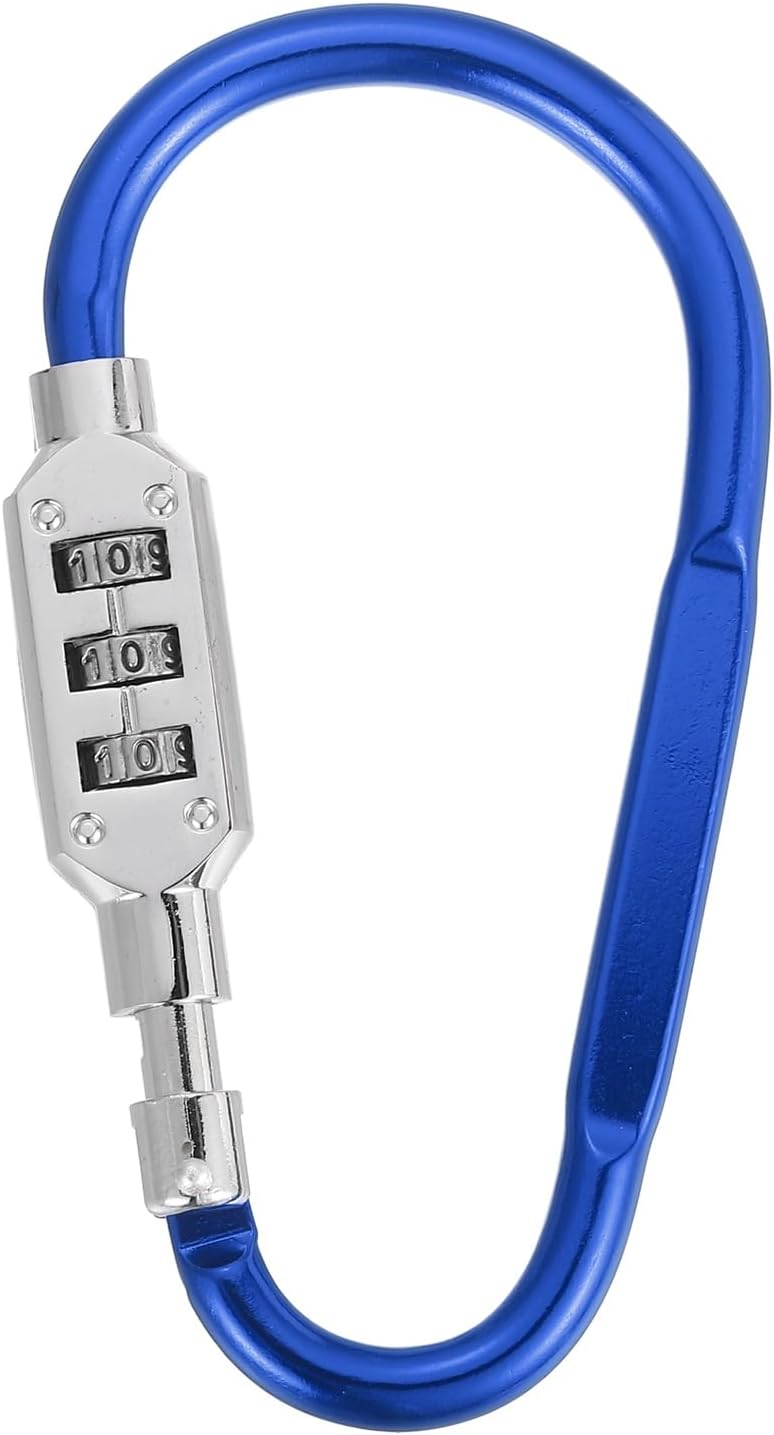PATIKIL D-Shaped Code Combination Lock, (4.8" x 2.4", Blue), Zinc Alloy 3-Digit Combo D-Ring Clip Locking Keychain, Suit for - Bicycles/Motorcycle/Suitcase/Backpack