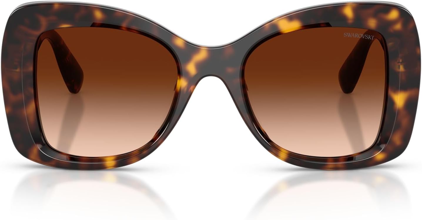 Swarovski Women's SK6062U Universal Fit Butterfly Sunglasses, Havana/Crystal/Gradient Brown, 51 mm