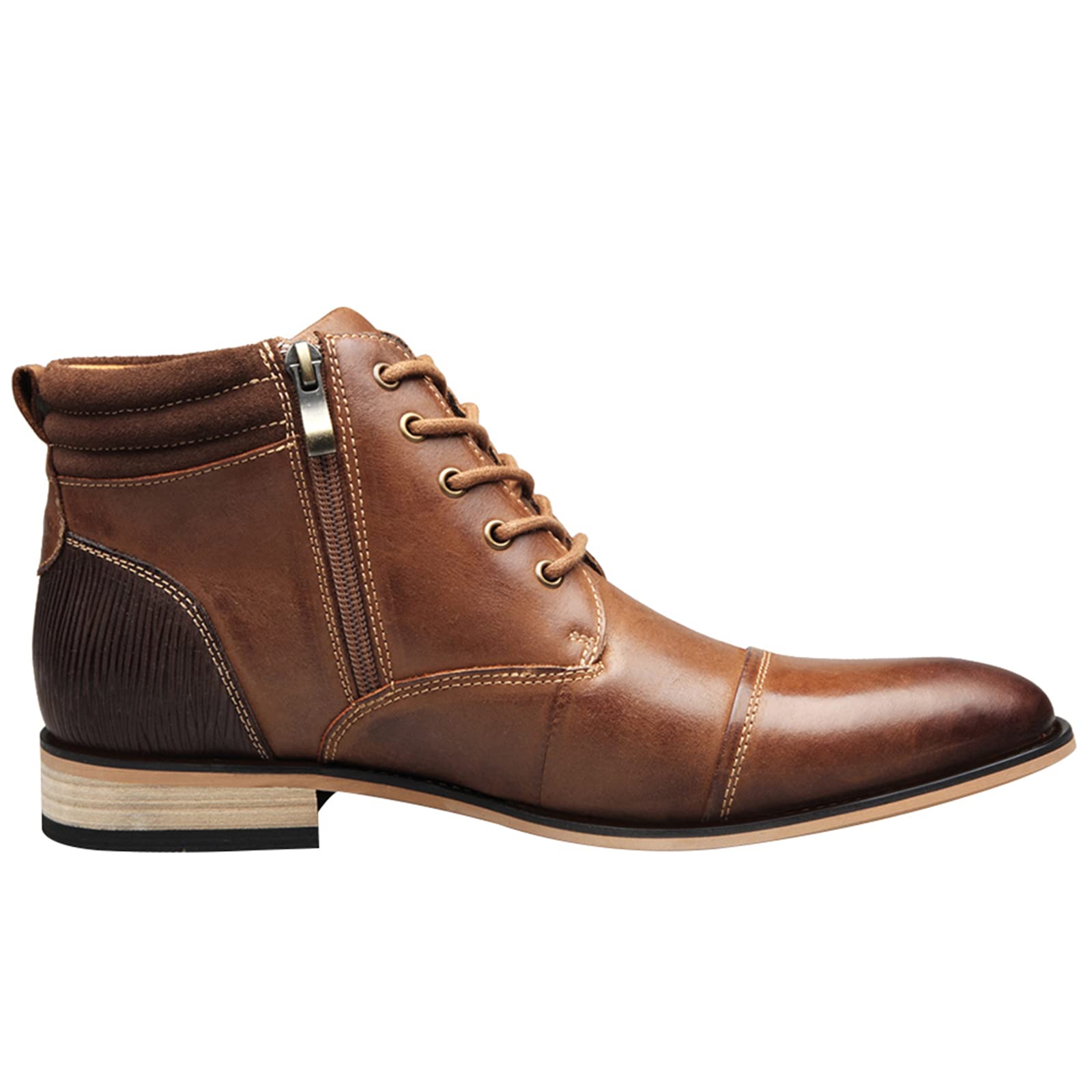 ANUFER Hommes Vintage Lacets Cuir Bottines Zip Formel Chaussures Habillées