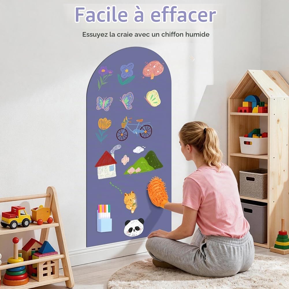DiULi Tableau Magnetique Mural Enfant 44.5 x 100 cm, Tableau Aimante 2 en 1 Autocollant, Kit Complet avec 12 Marqueurs Craie Liquide, pour l'Apprentissage et la Creativite, Bleu
