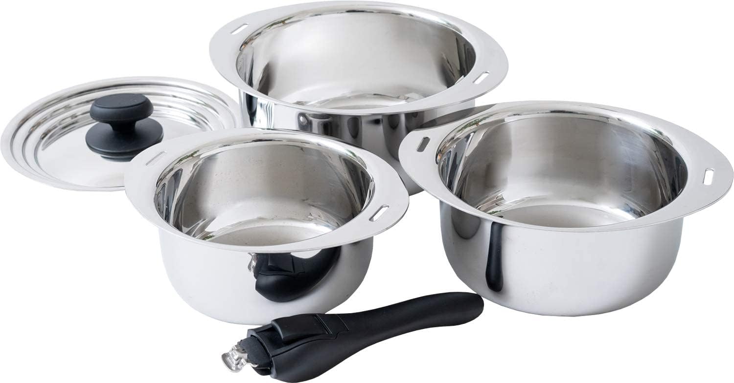 Miyazaki Seisakusho JN-ST-1 Tokoku Pot Set, Sauce Pot 6.3, 7.9, 7.9 inches (16, 18, 20 cm), Dual Lid, One Hand Handle