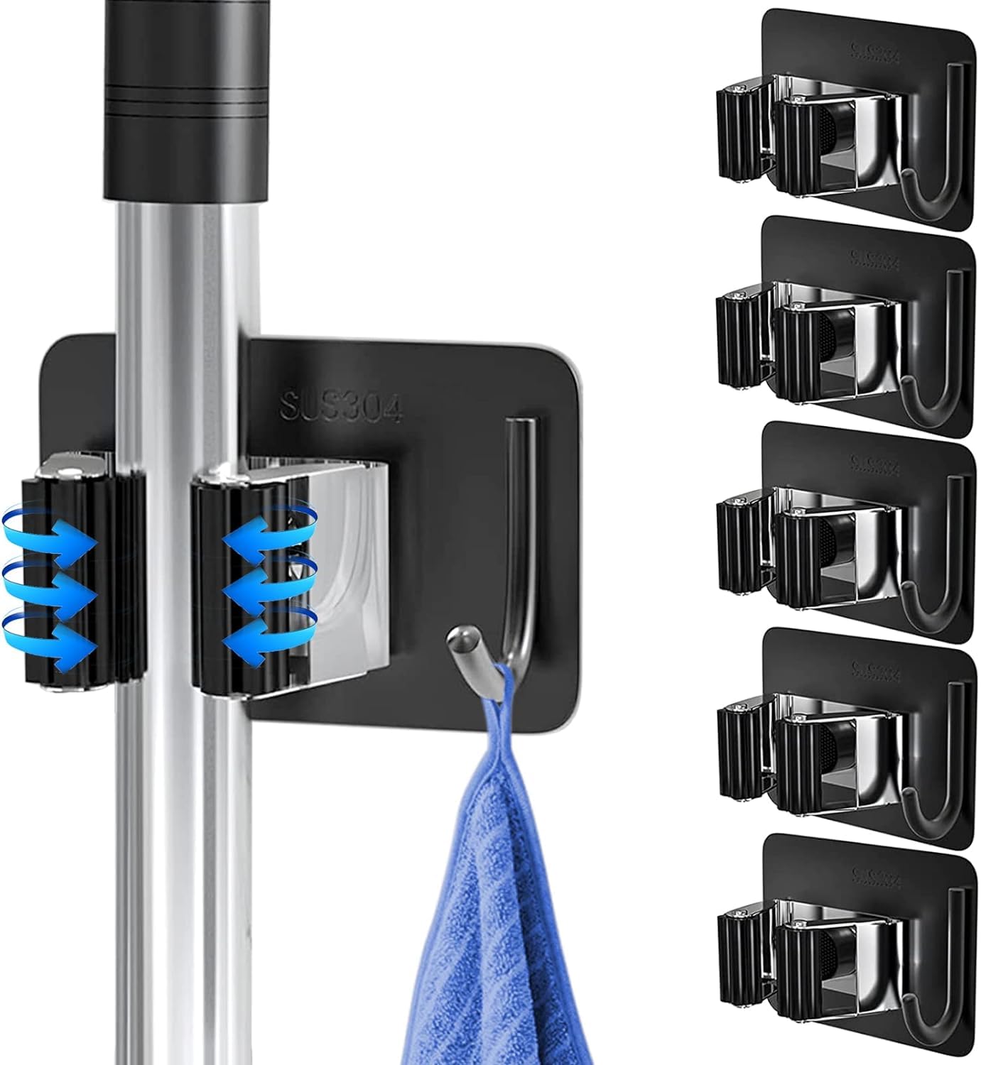 MANDROLLA Broom and Mop Holder, Stainless Steel Broom Storage Holder, Self Adhesive Anti-Slip Command Broom Holder Wall Mount,Mop Gripper with Hook for Kitchen Bathroom Closet Garden (3, Black) (B0CSKNKVN7) Amazon Price History, Amazon Price Tracker
