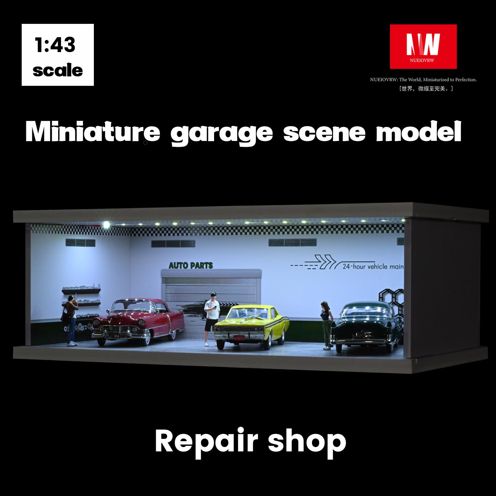 NUEIOVRW 1:43 Diorama Garage Model, Tri-Colour Lighting Model Cars Showcase, City Parking Scene Display Case - Image 4