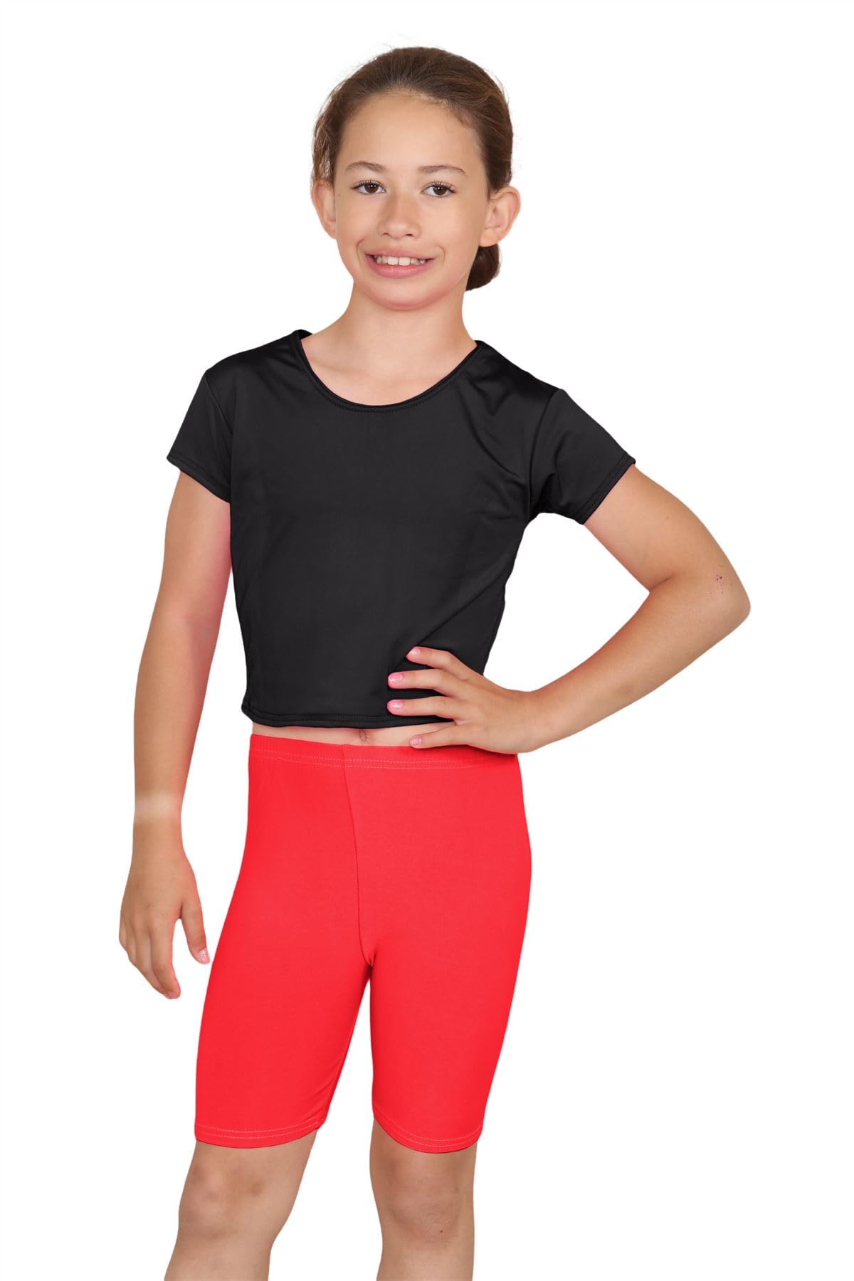 Hamishkane® Microfiber Gymnastics Kids Cycling Shorts, Stretchy Sports Activewear Summer Mini Shorts, Plain Dance Gym Elasticated Shorts for Kids Red