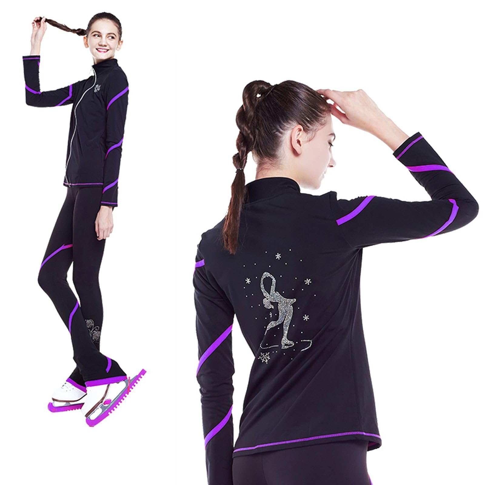LIUHUO Veste de patin à glace, pantalon, ensemble pour fille, noir, vêtements d'entraînement,