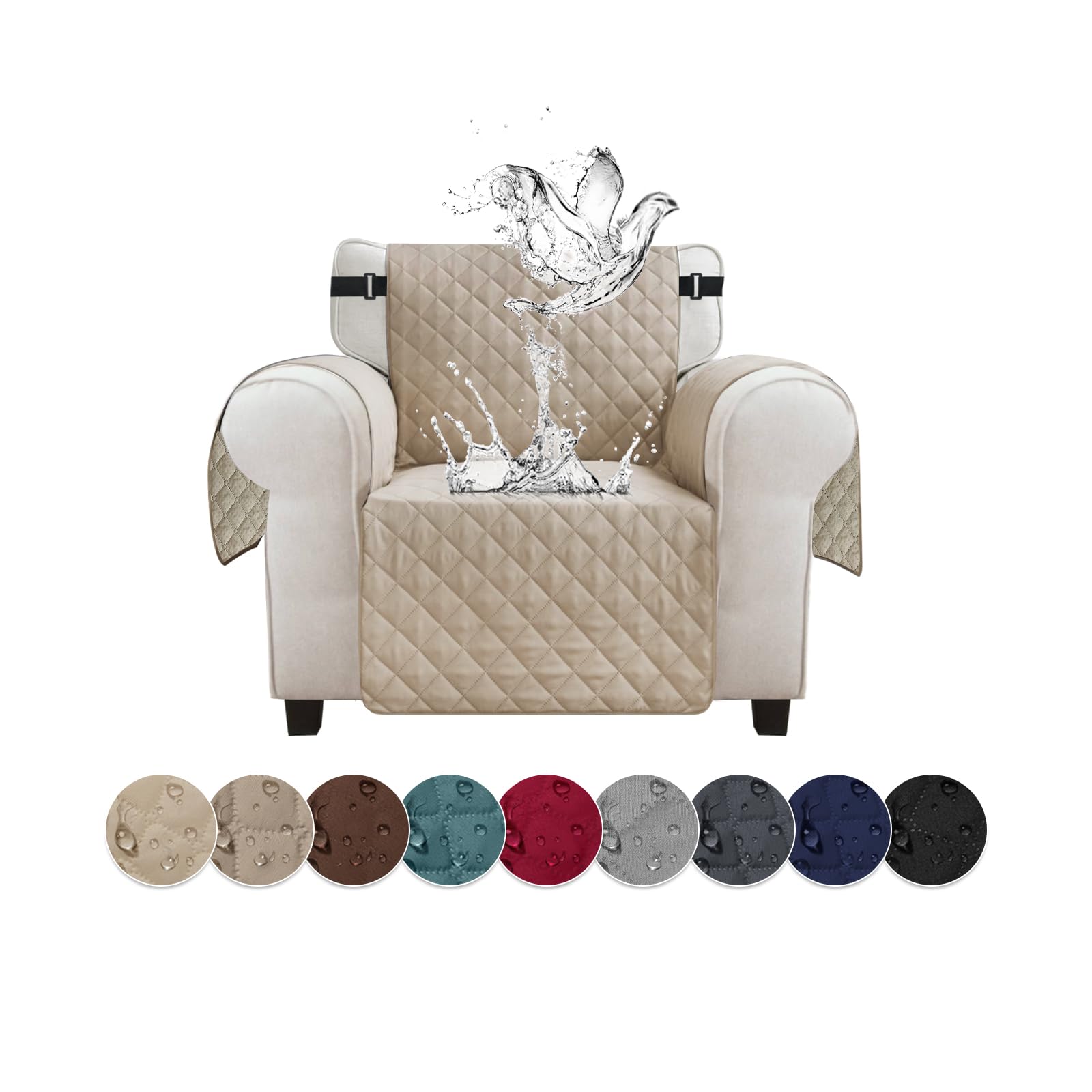 Lydevo Sofabeschermer 4-zits waterdicht antislip sofabezug met armleuningen, couchbeschermer, sofaovertrek, krasbestendig, omkeerbaar, doorgestikt, schonbezug voor huisdieren, katten, honden, beige