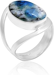Veracity Jewelry K2 Jasper Rings For Women - 925 Sterling Silver K2 Jasper Handmade Jewelry - Natural Blue Gray Gemstone Designer Fashion Jewelry Rings - Beautifully Crafted Trendy Bohemian Rings For Unisex - VSR-145
