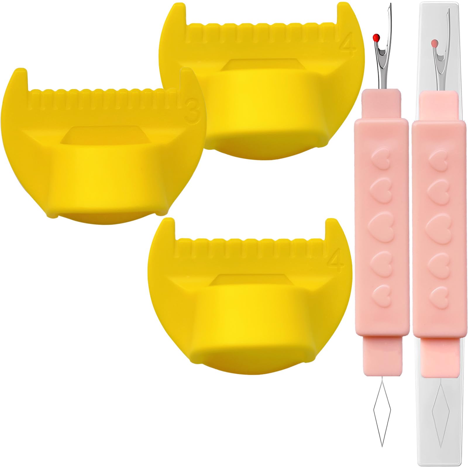Edge Stitch Lock & Sewing Gauge (2 PCS 4mm, 1 PCS 3mm) with Threading and Stitch Remover Tool - Essential for Sewing and Quilting(3PCS) (Yellow)