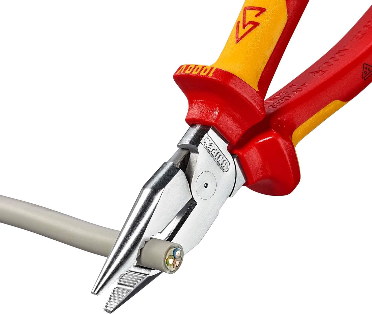 Knipex Platspitse Tang met Zijsnijder (Telefoontang) | 200 mm Lengte | Geïsoleerd | Meercomponenten-Omhulling - 26 16 200 T BK