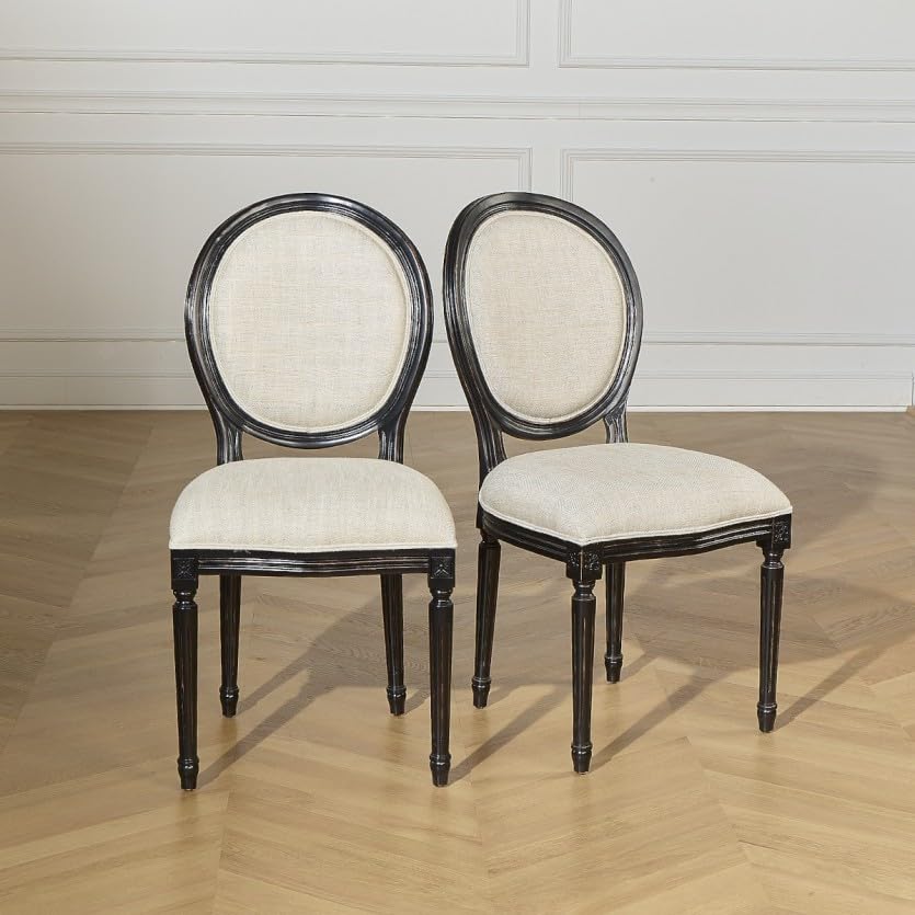 Robin des bois - MEDAILLON : Lot de 2 chaises en Bois Couleur Noire et Lin Beige