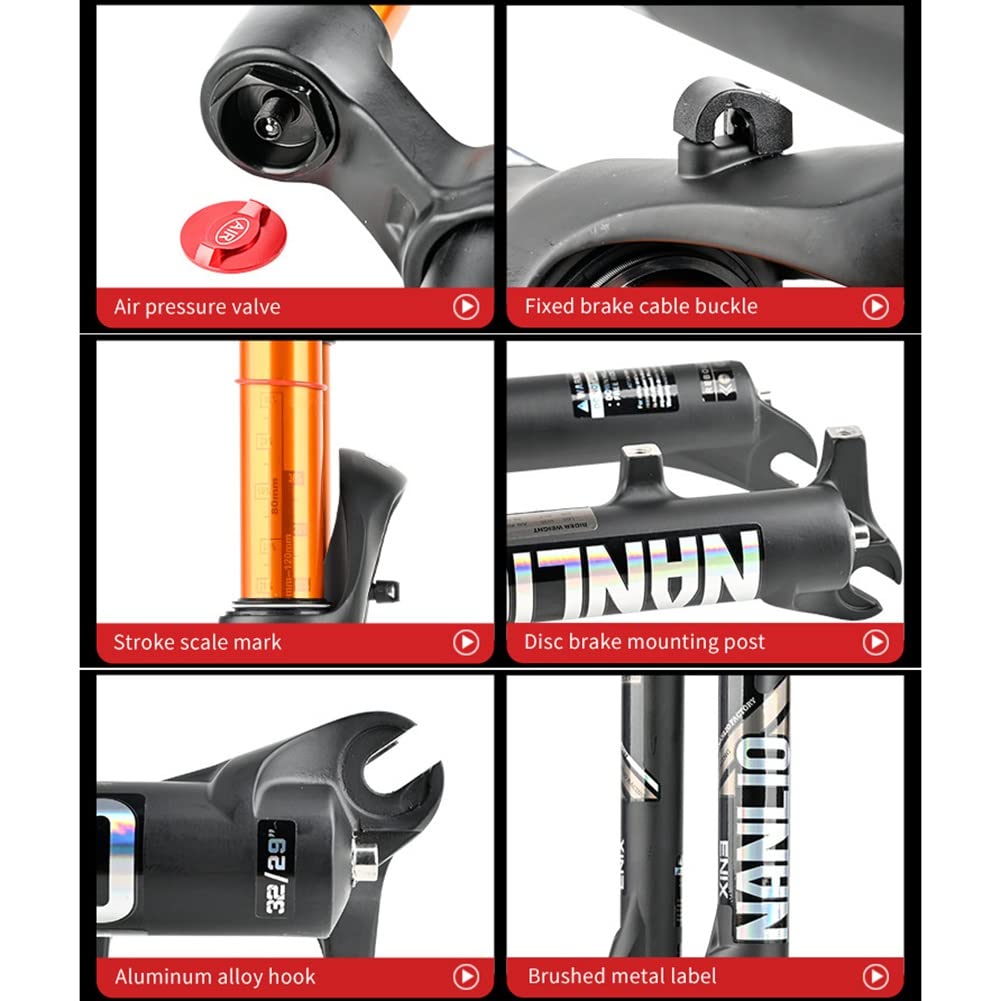 Forcella ammortizzata ad aria per MTB da 120 mm, 26, 27,5, 29", con controllo della linea, in lega di magnesio, ideale per mountain bike, QR 9 x 100 mm, freno a disco, tubo conico, in