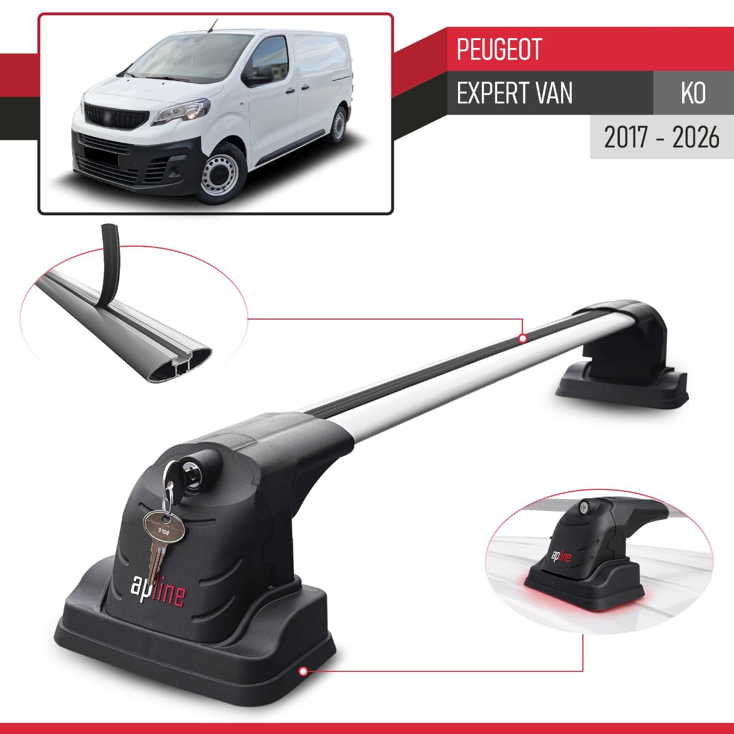 Kompatybilny z Peugeot Expert VAN 2017-2026 ACE-3 Model Aluminiowy bagażnik dachowy 2 poprzeczki, szary