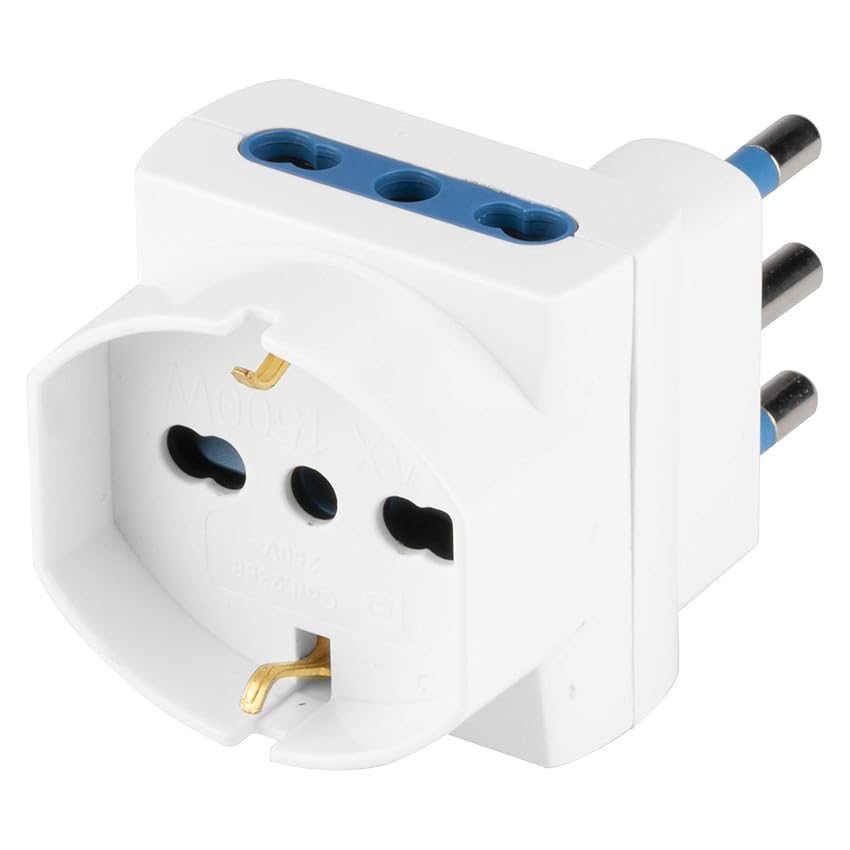Immagine del prodotto POLY POOL | PP2368S Adattatore Presa Tripla Salvaspazio con Spina Grande - Adattore Presa Multipla Spaziozero - 2 prese Italiane 10A/16A + Presa Schuko P30 - Adattatore Ideale Per Spazi Stretti