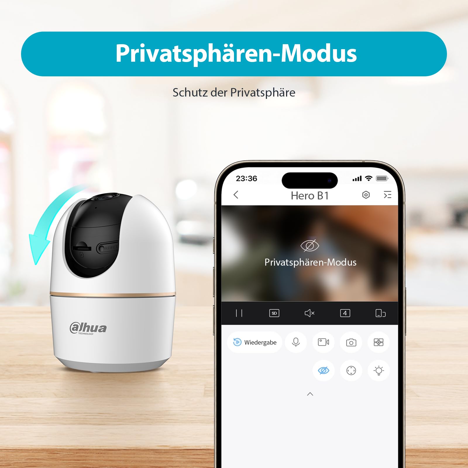 Dahua H5A 5MP 360° kamera do monitorowania wewnątrz, kamera Wi-Fi 6 do monitorowania wewnątrz z AI rozpoznawaniem osób, kamera WLAN, automatyczne śledzenie, widzenie w nocy, dwukierunkowa komunikacja