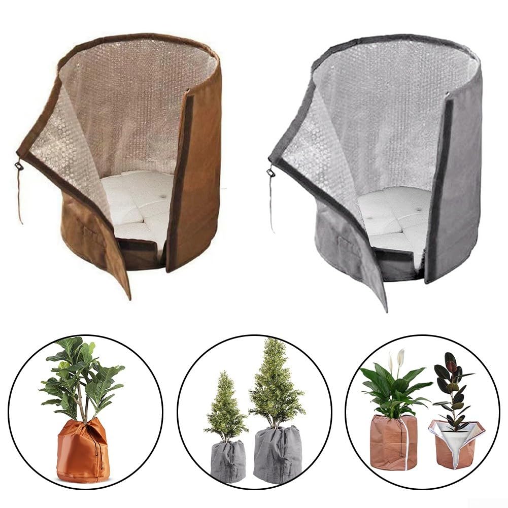 Thermo-Topfschutz für den Winter, Isolierbeutel für Pflanzen, Kordelzug-Design (Gray-S)