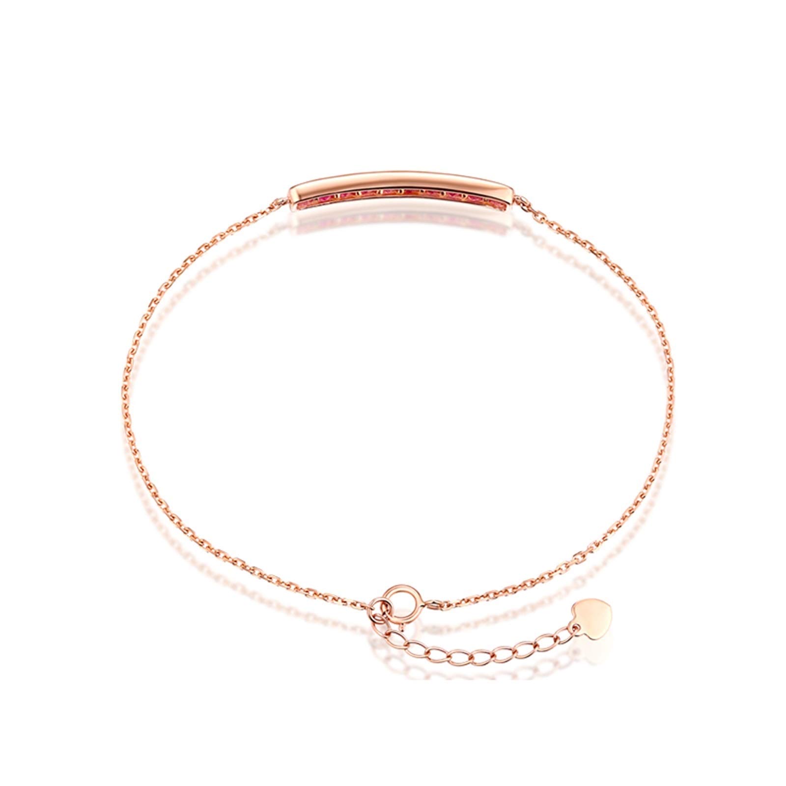 ZH1YFD Pulsera Mujer Oro Rosa 18 K, Barra con Rubí 1.46ct Pulseras Cadena Mujer 16+2CM