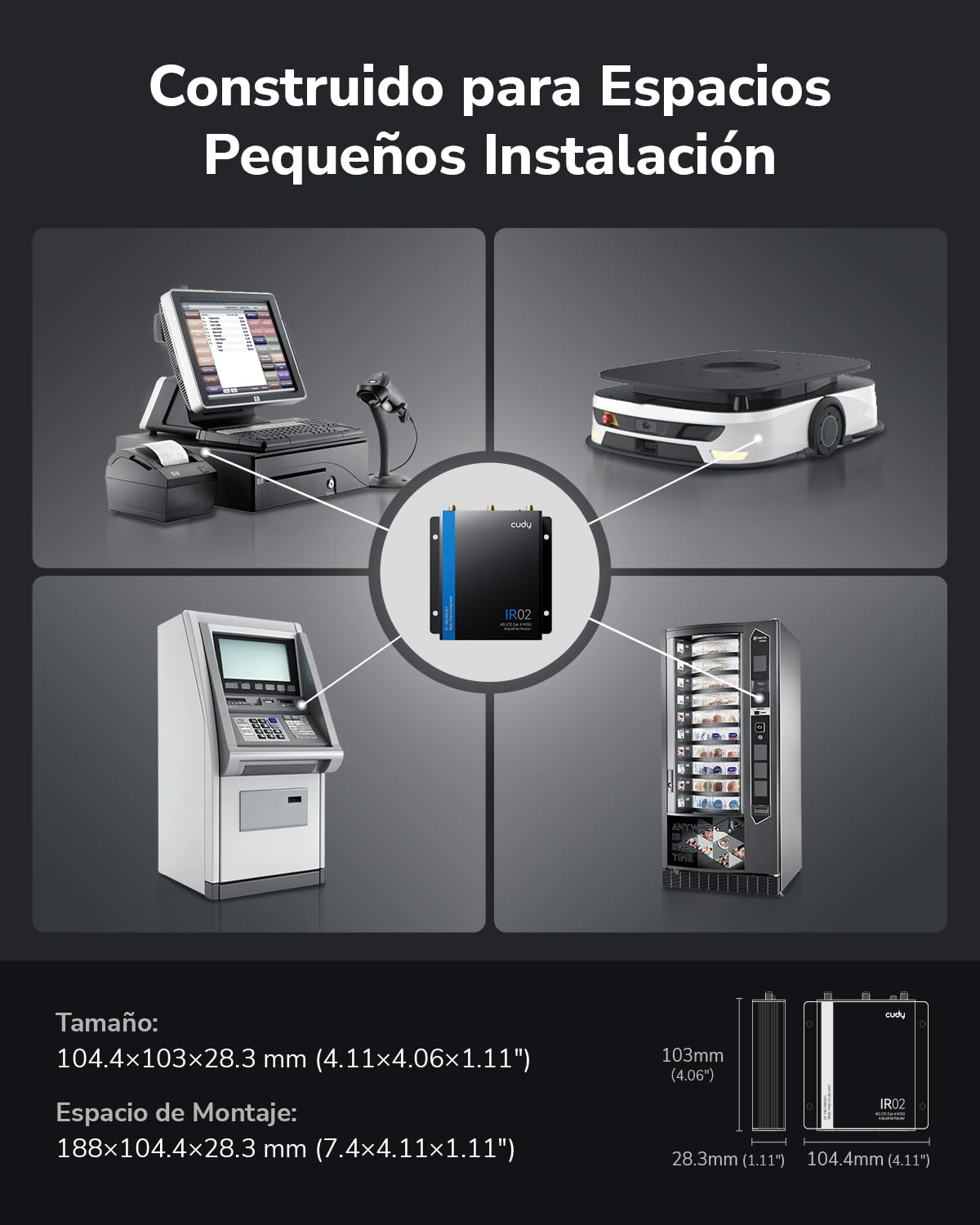 Cudy Router WiFi industrial 4G LTE Cat4 N150, enrutador celular dual SIM con RS232/RS485 e IO, amplia temperatura -40 ~ 75 °C, metal IP30, para máquinas expendedoras, cajeros automáticos, tiendas