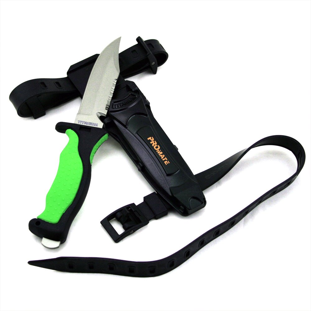 Promate Scuba Dive Snorkel Titanium Knife (4 3/8" Blade) with Straps and Sheath