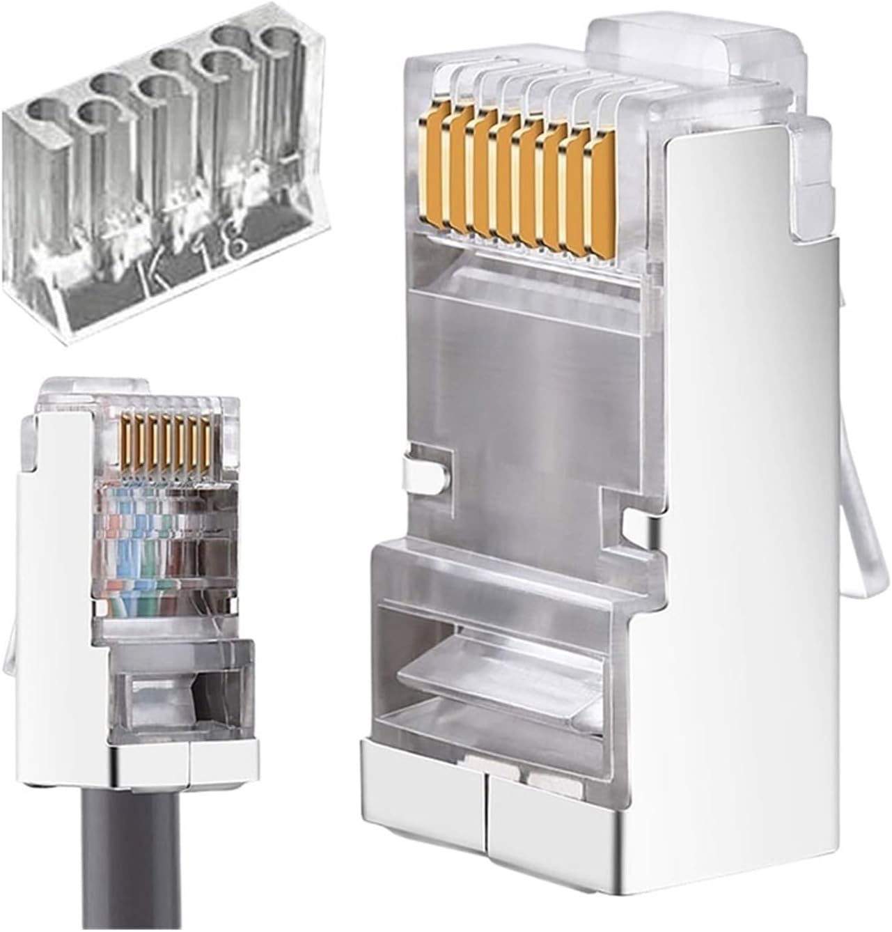 Cat6 RJ45 connector, two-piece design modular network connector 8P8C(50PCS,STP CAT6 Connector)