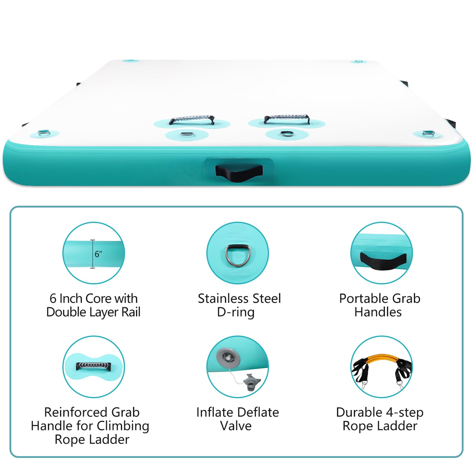 Plateforme flottante gonflable avec échelle en corde et sac de rangement pour activités aquatiques