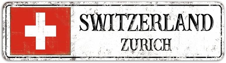 Switzerland Street Sign, Vintage Retro Zurich City Sign, Switzerland Country Metal Sign For Indoor & Outdoor Wall Decor,3 X 12 Inch