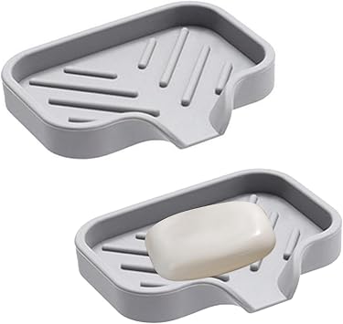 2 Pack Dishes for Bar Soap, Easy to Clean, Soft Silicone Draining Soap Tray/Holder for Shower, Bathroom, Kitchen, Bathtub, Keep Soap Dry, Silicone Soap Dish with DrainGrey