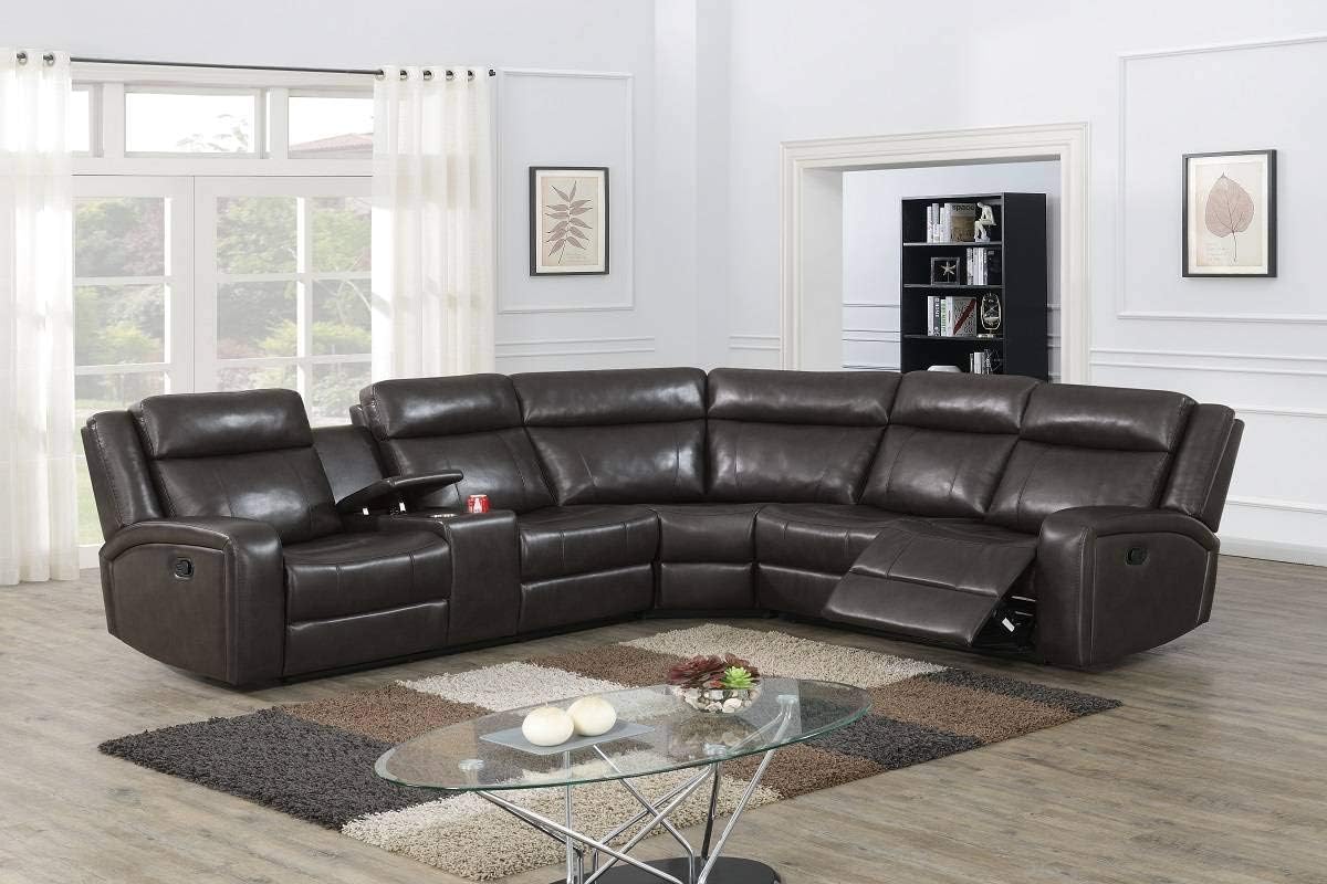 Dublin 3-Piece Manual Reclining Sectional Sofa Upholstered in Brown Leather Gel +PU