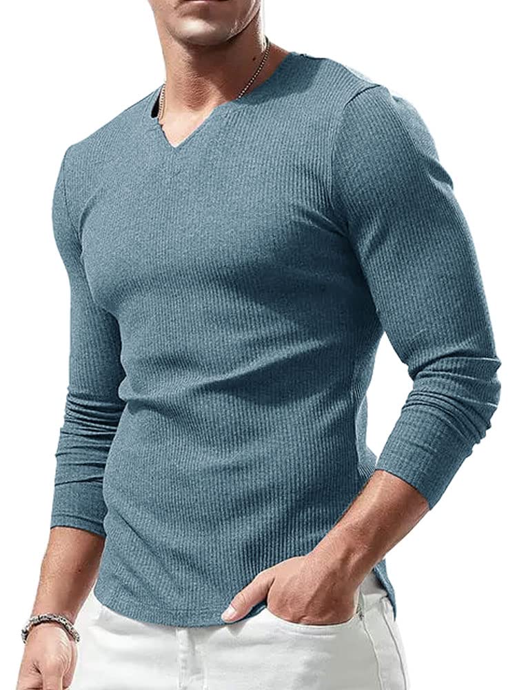 Lehmanlin T-Shirt de Sport à Manches Longues pour Homme, Col en V Extensible, Coupe Musclée, sous-vêtement Décontracté, T-Shirt Thermique Léger pour Homme