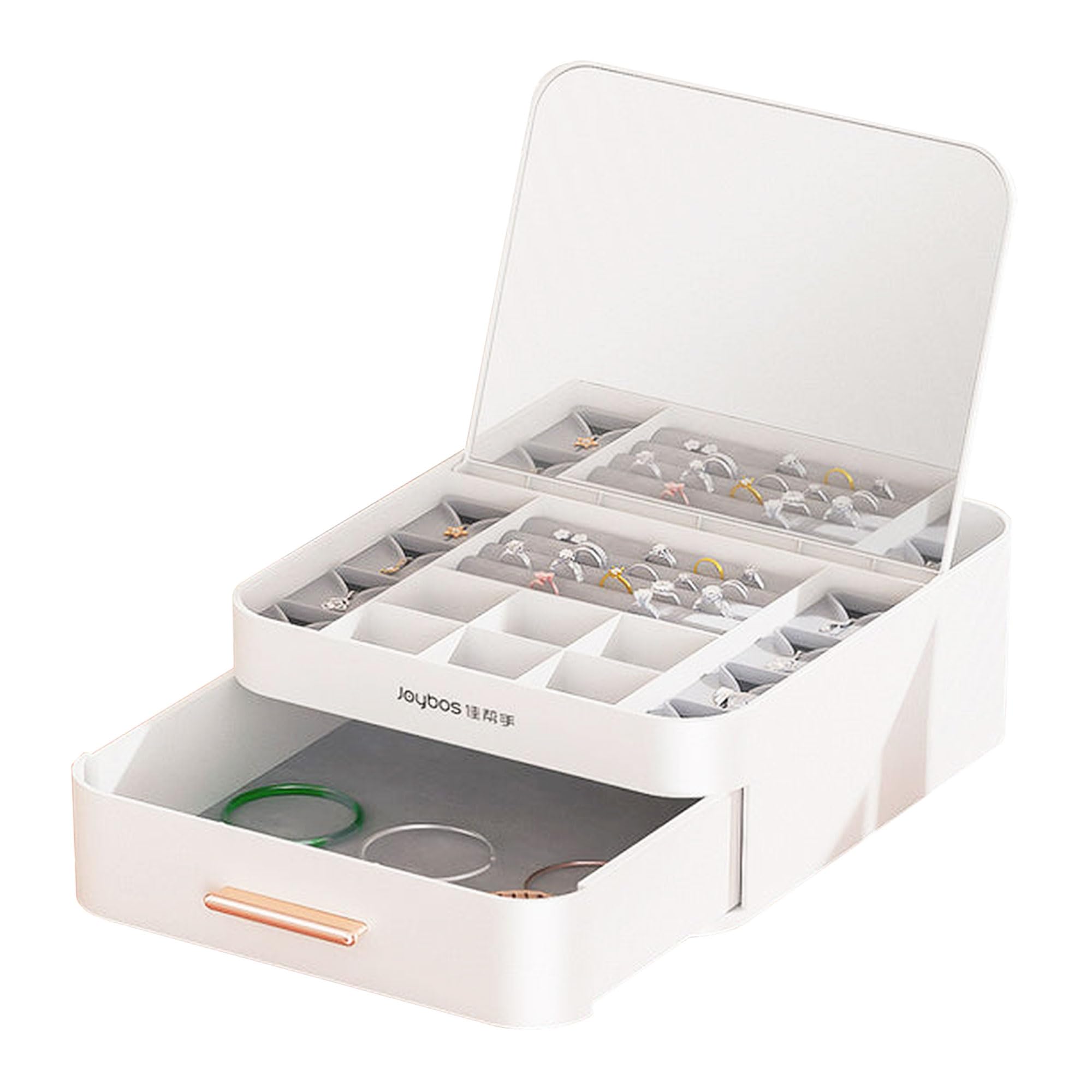 Trousse à bijoux portable JOYBOS avec miroir intégré et séparateurs modulaires
