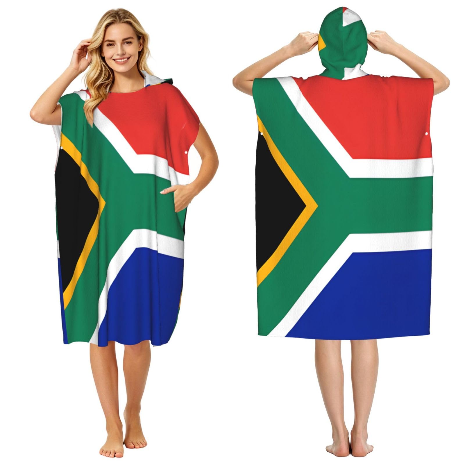 DTHKJNLSF South Africa Flag Adult Hooded Beach Poncho Towel