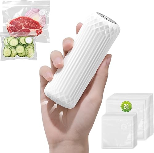 Sellador al vacío, mini máquina selladora al vacío para ahorrar alimentos, selladores al vacío de mano para alimentos, vertical, con 20 bolsas