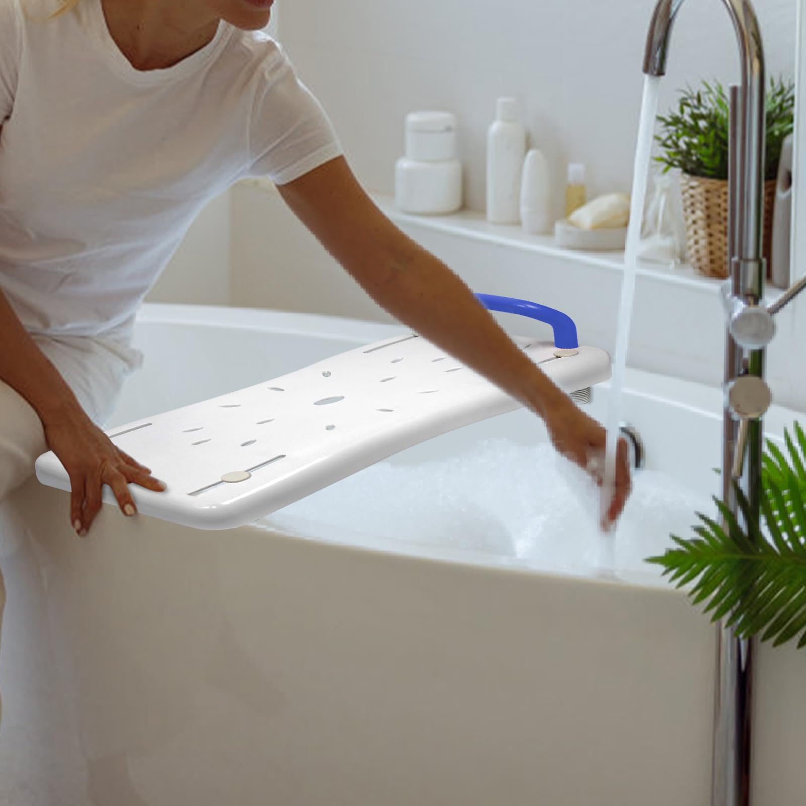 YUENFONG Asse per vasca da bagno, 70 x 31 cm, seduta per vasca da bagno, con manico, in plastica, portata fino a 150 kg, per vasca da bagno, manico blu