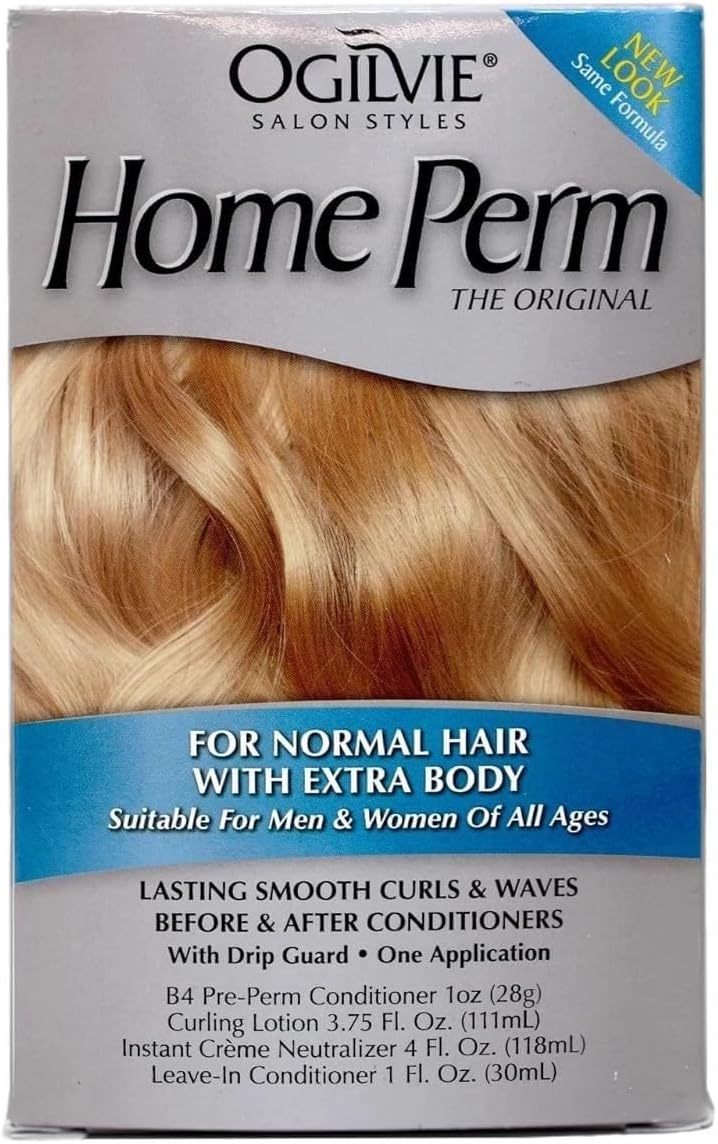 Ogilvie Salon Styles Home Perm The Original with Extra Body for Men & Women - For Color Treated, Normal Hair - Lasting Smooth Curls & Waves Before & After Conditioners with Drip Guard - 1 Application