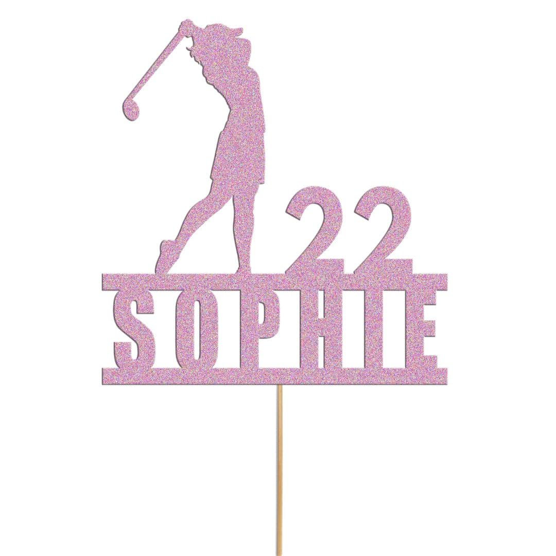 Custom Golf Cake Topper Personalised Lady Golfer Decoration Golfing Theme Any Name & Age | Personalised Cake Topper with Custom Name & Age | Birthday Party Decoration | Baby Pink