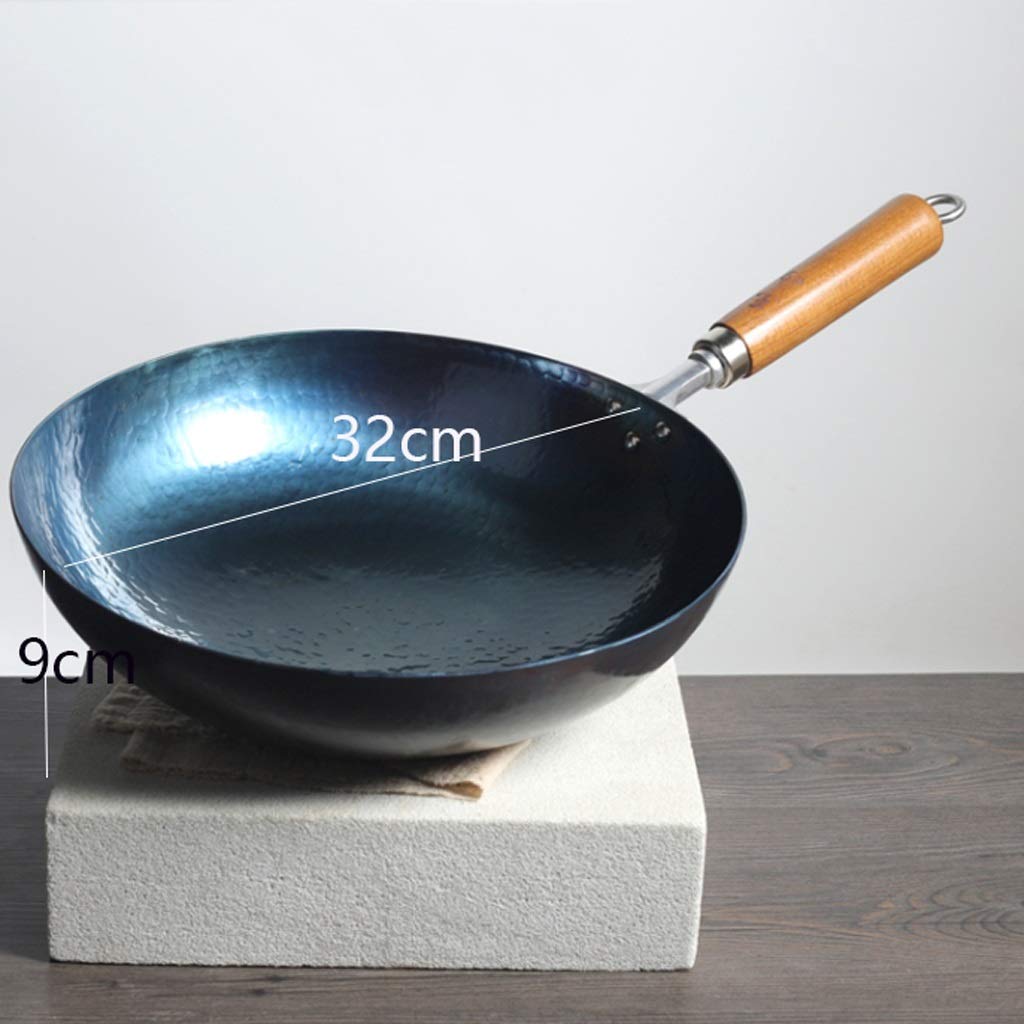 Schmiedeeiserner Bratpfannen-Wok, Haushaltsbackform, blauer unbeschichteter Wok, antihaftbeschichtete Pfanne, für Gasherd, 32 cm
