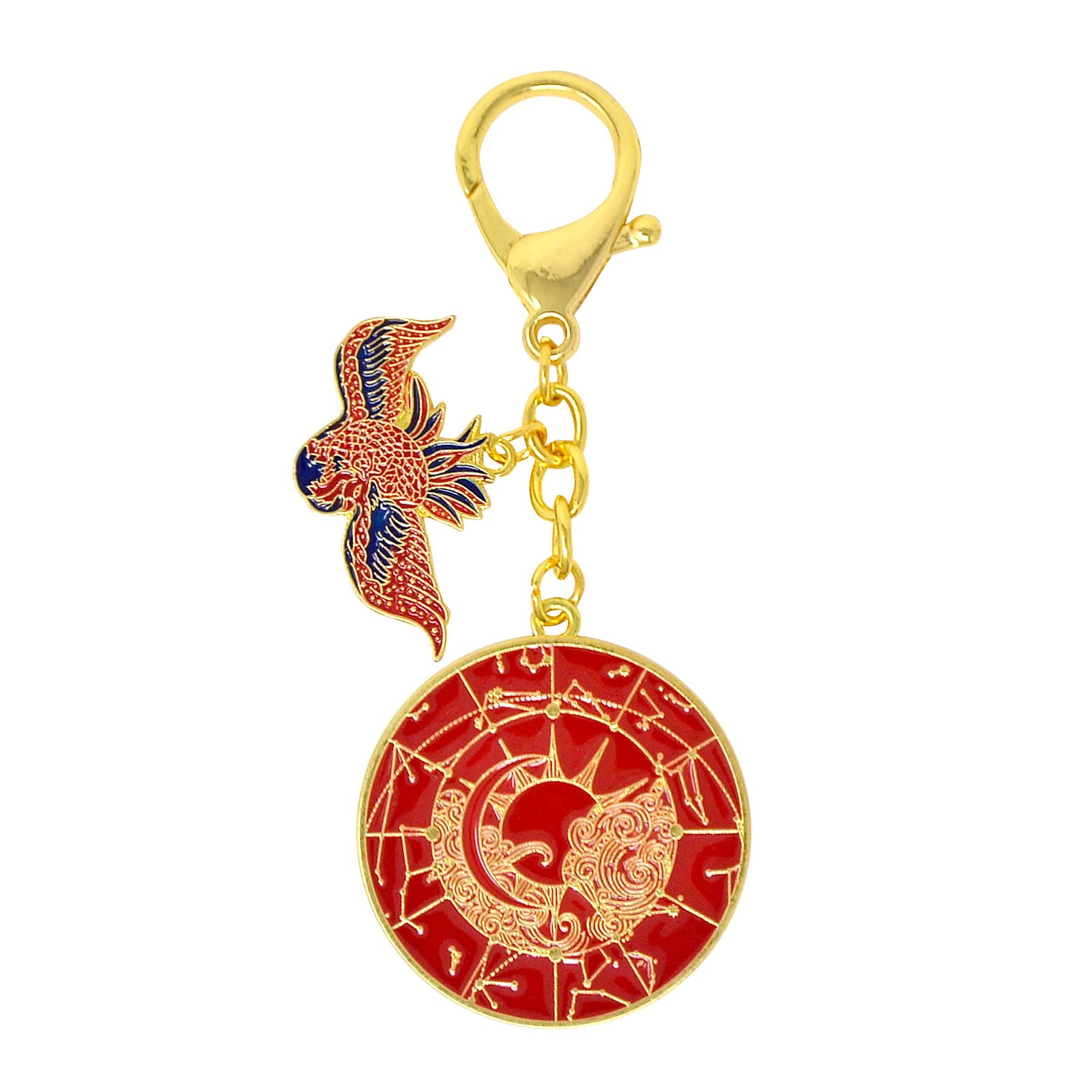 FengshuibringluckFeng Shui Crimson Phoenix Lunar Mansions Harmonizing Amulet Astrolabe Transform luck Keychain, Red, 11*4.5cm/4.3*1.7in, (FW4965)
