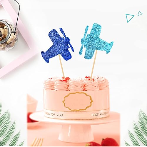 Miniatura 5 de 24 piezas de decoración de cupcake de avión con purpurina para fiesta de cumpleaños, compromiso, boda, baby shower, aniversario, fiesta, pastel,