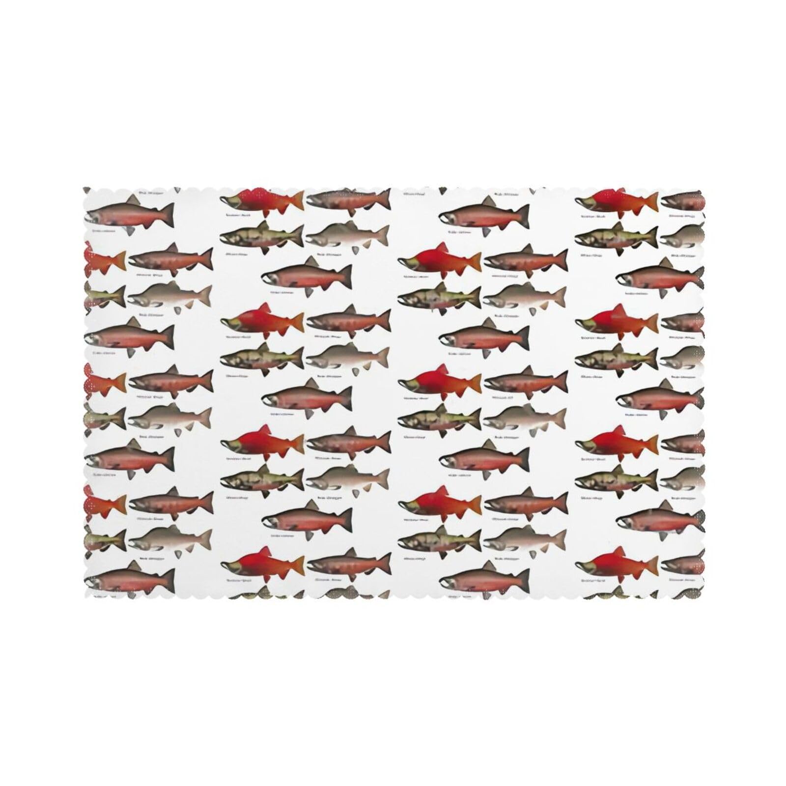Salmon Print Placemats for Dining Table Set of 6 12x18 Inch Table Mats for Party Kitchen Dining.